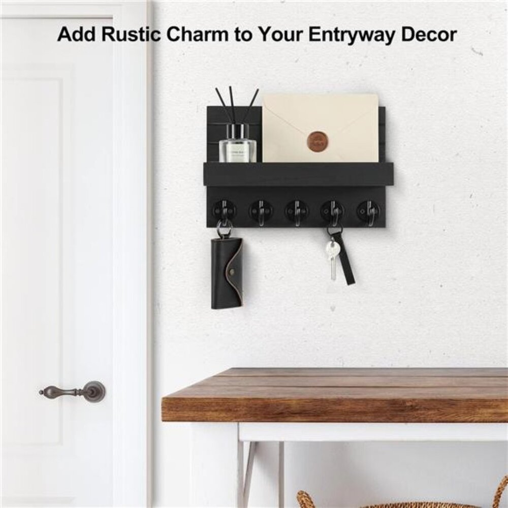 Key Holder for Wall, Decorative Key and Mail Holder with Shelf Has Large Hooks - Picture 13 of 16